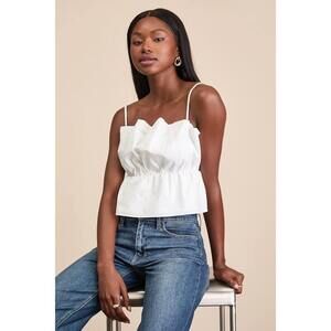 Lulus Elaia White Poplin Gathered Peplum Cami Top - Size M